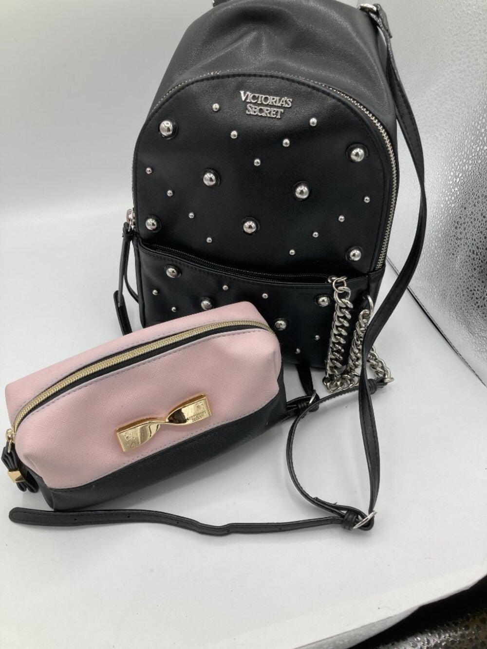 VICTORIA SECRETS MINI STUDDED BACKPACK  AND SMALL ZIP UP POUCH